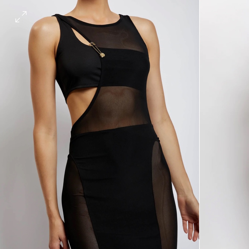 CHELSEA
Sleeveless Mesh Cut Out Midi Dress - Black